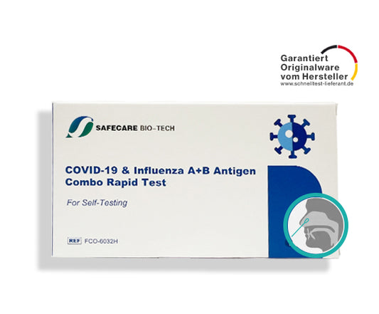3in1 Safecare® Combo: Influenza A/B & COVID-19 Corona Schnelltest für Laien (Selbsttest) - Einzeln verpackt - Schnelltest-lieferant.de
